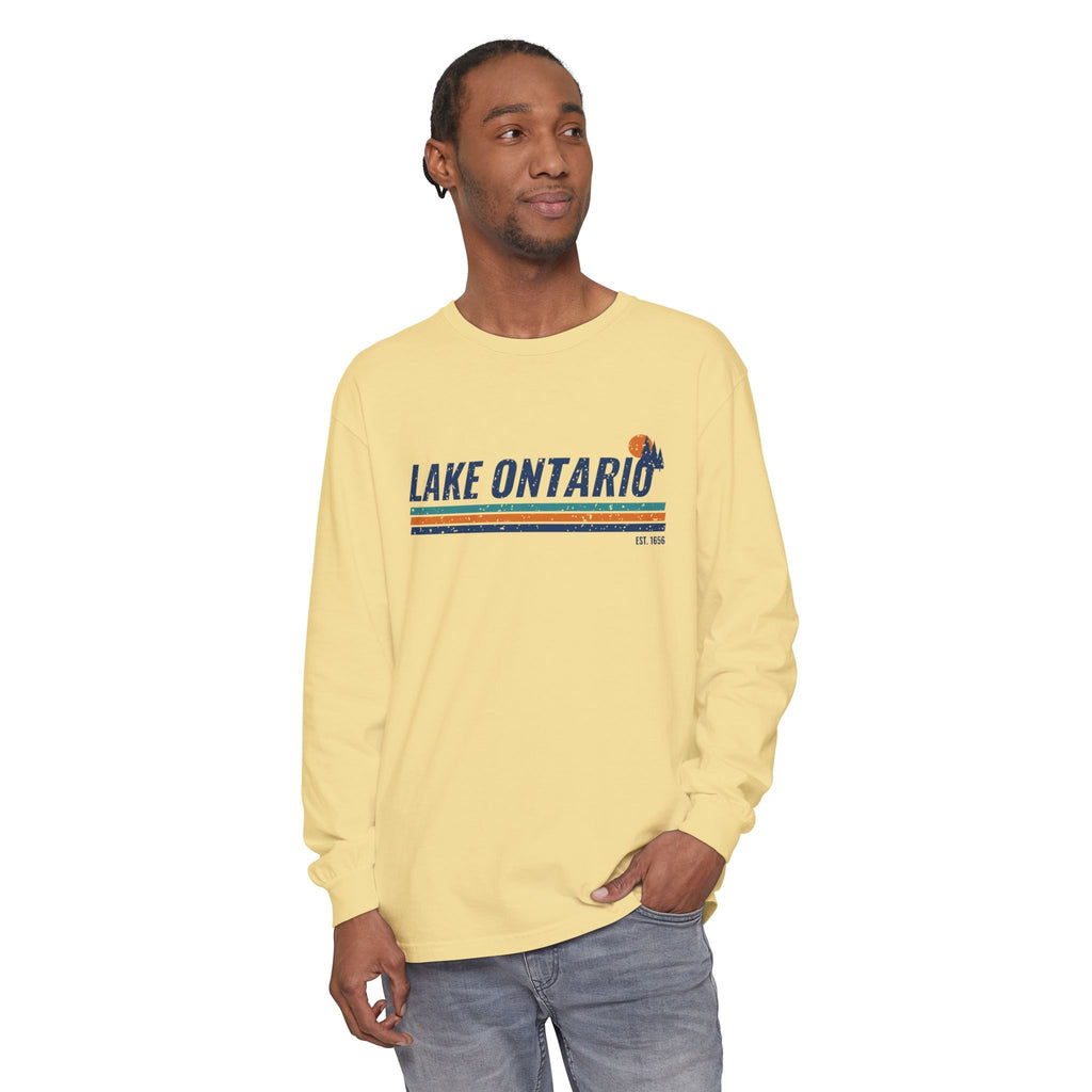 Lake Ontario Est 1656 Retro Stripe Long Sleeve Tee