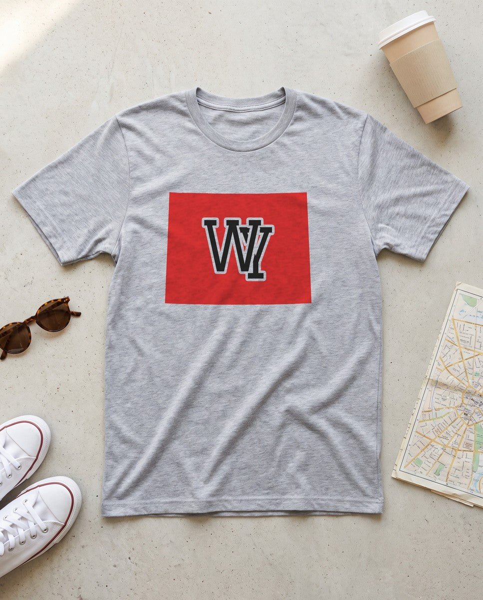 Wyoming Varsity Monogram Map T-Shirt (photo)