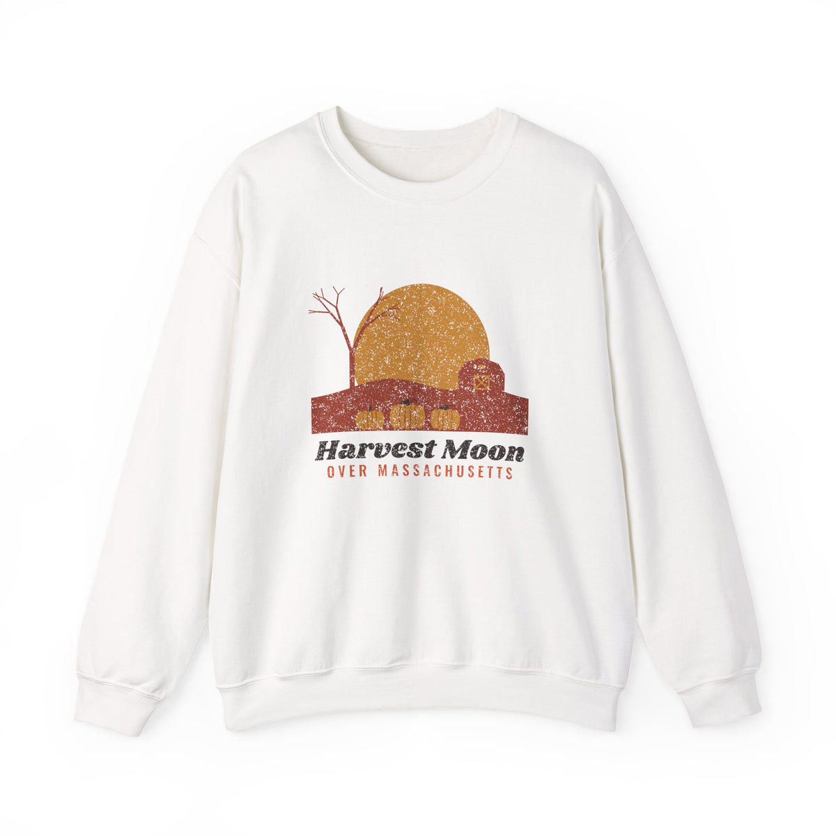 Harvest Moon Over Massachusetts Barn Crewneck Sweatshirt