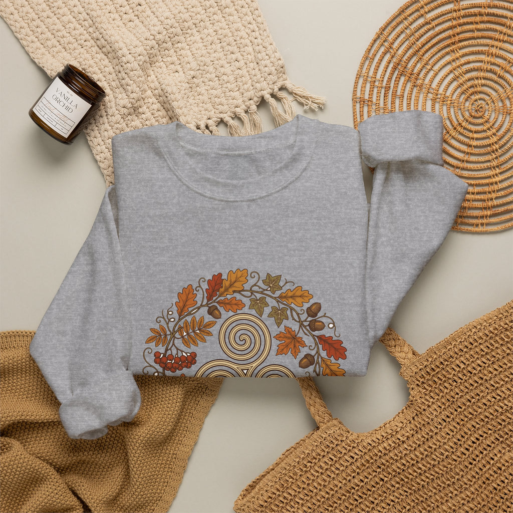 Celtic Autumn Spiral Leaf Wreath Crewneck Sweatshirt