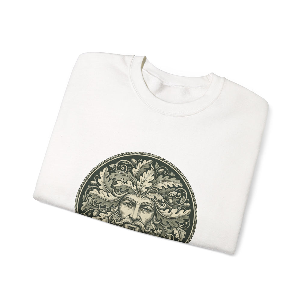 Green Man Oak Leaf and Acorn Medallion Crewneck Sweatshirt
