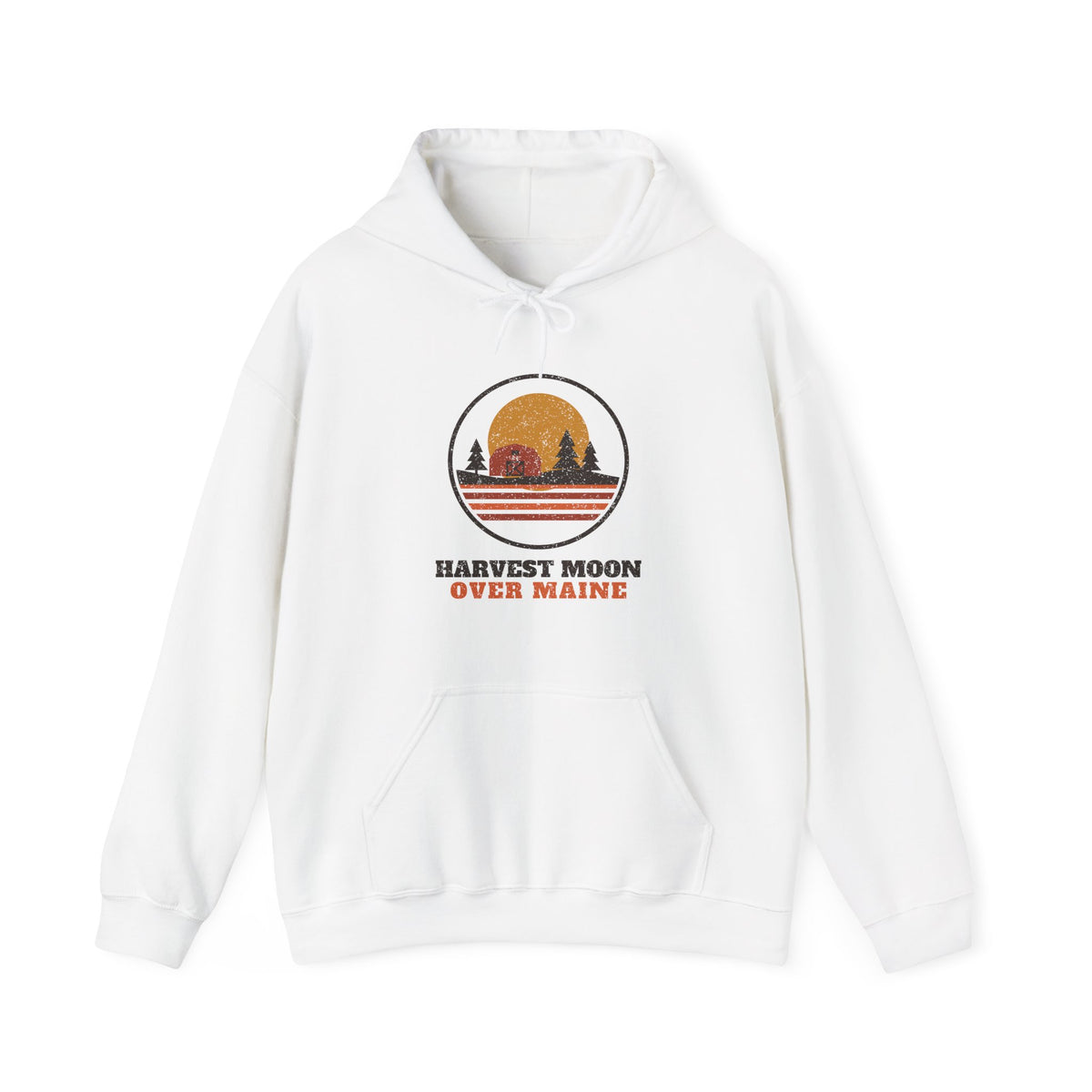 Harvest Moon Over Maine Retro Badge Hoodie