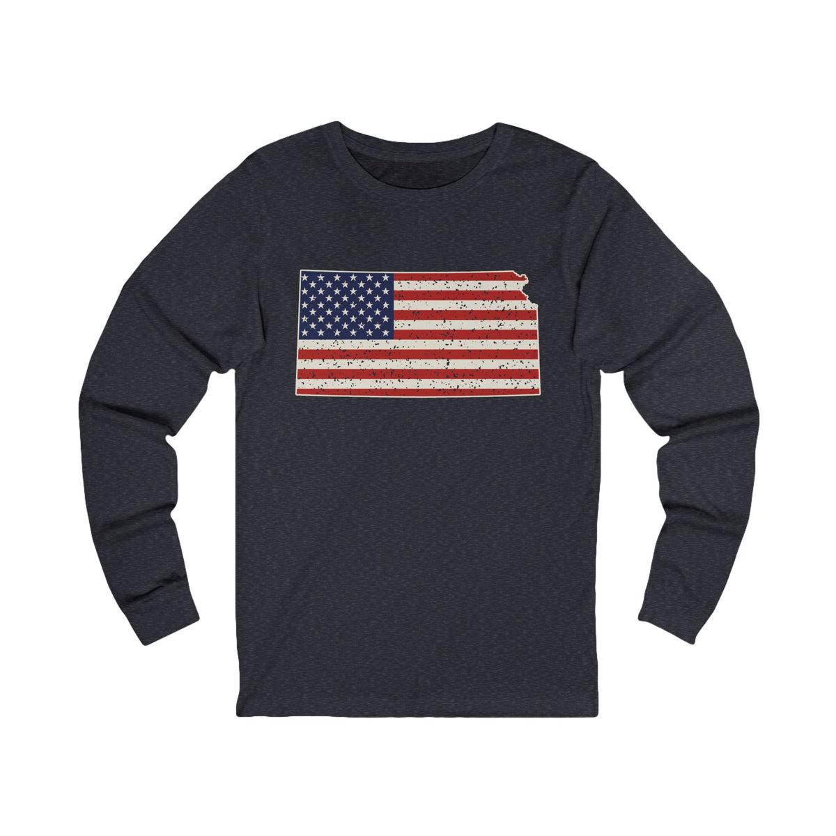Kansas American Flag Map Long Sleeve Tee