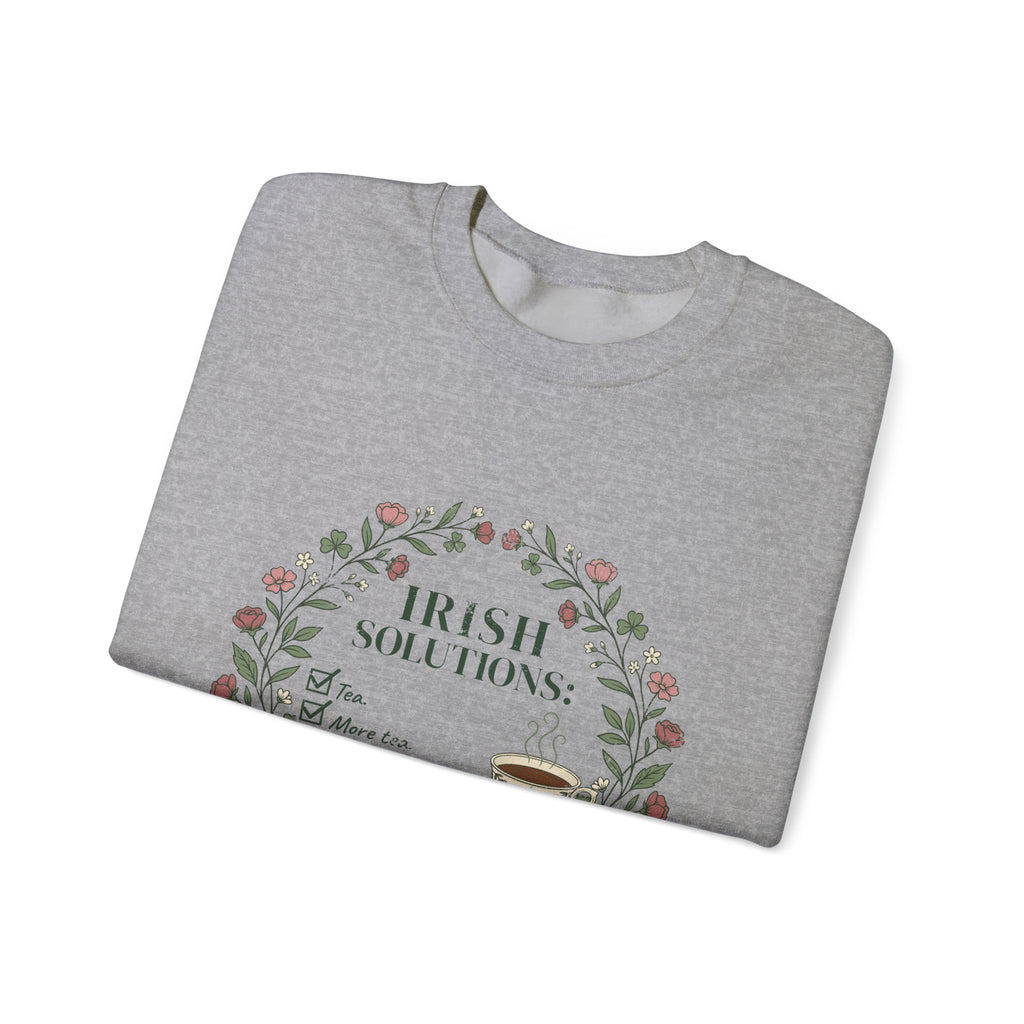 Irish Solutions Tea Cup Wildflowers and Shamrocks Crewneck Sweatshirt