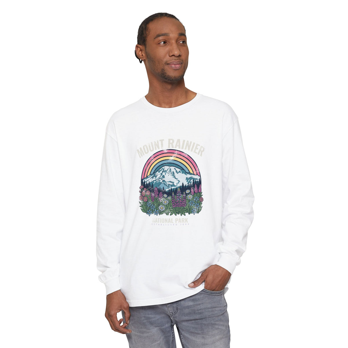 Mount Rainier National Park Wildflower Sunset Long Sleeve Tee