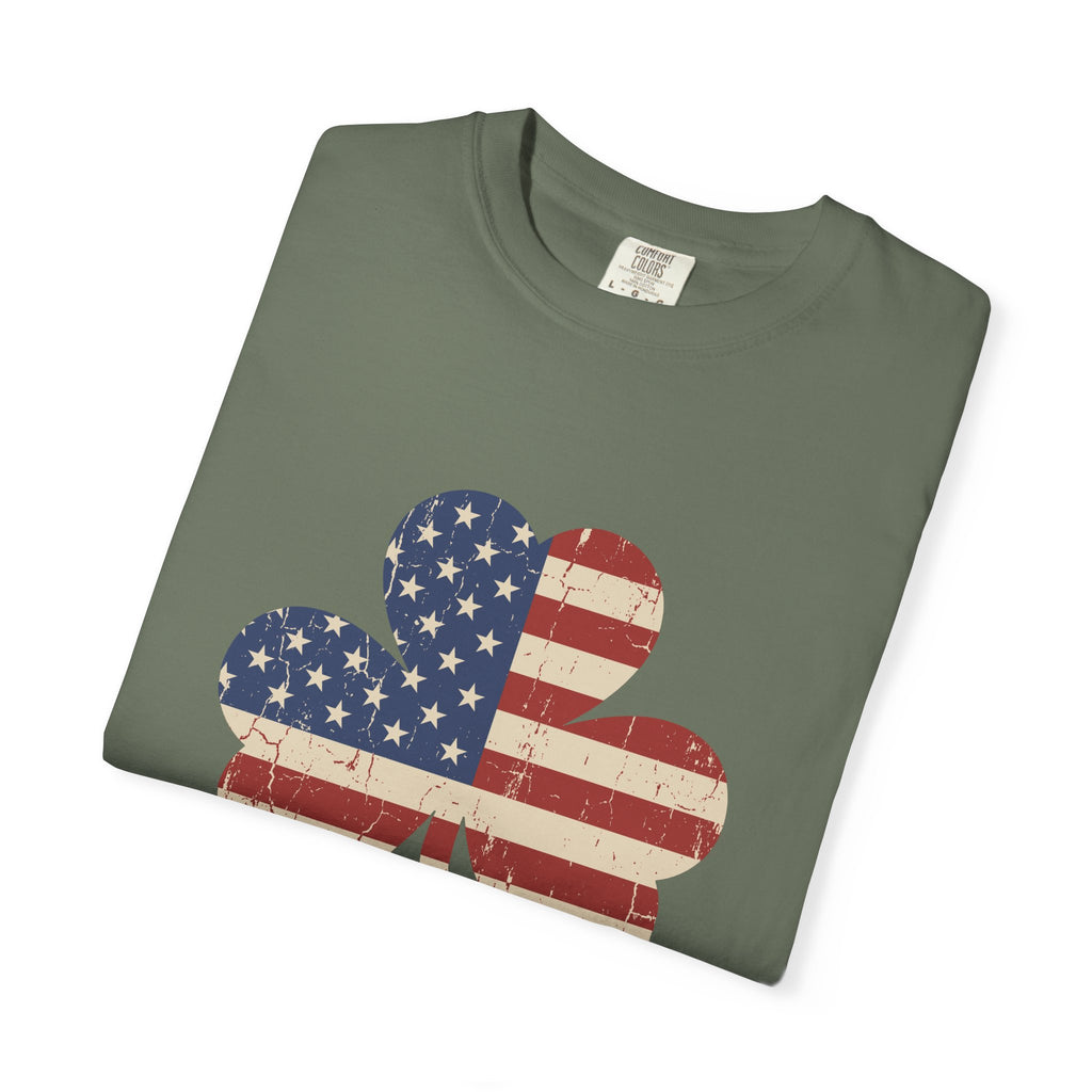 Irish American Flag Shamrock Distressed Vintage T-Shirt