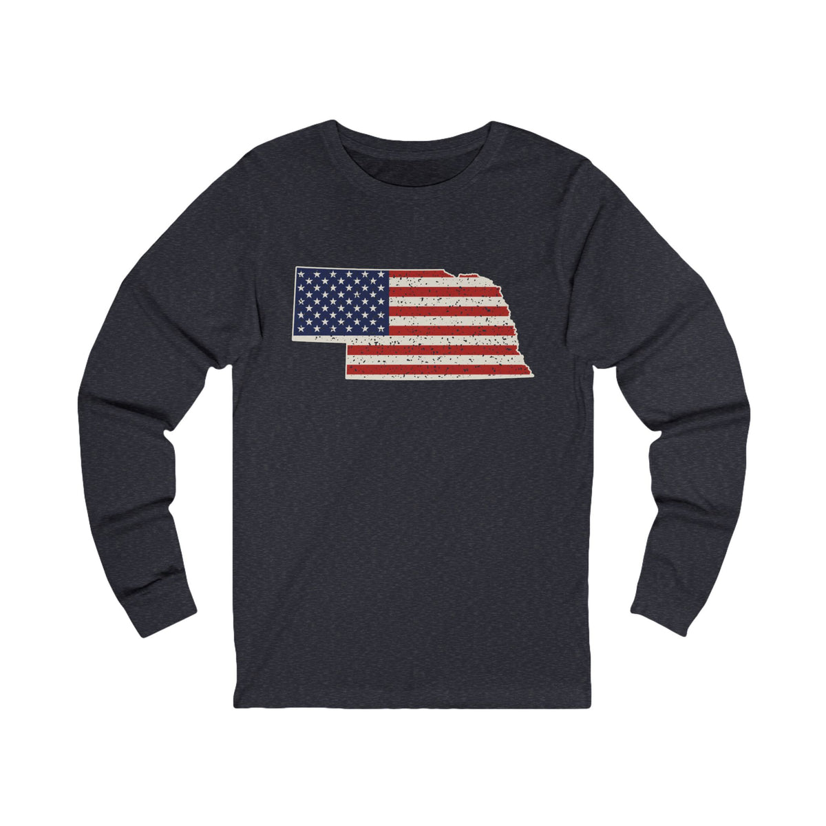 Nebraska American Flag Map Long Sleeve Tee