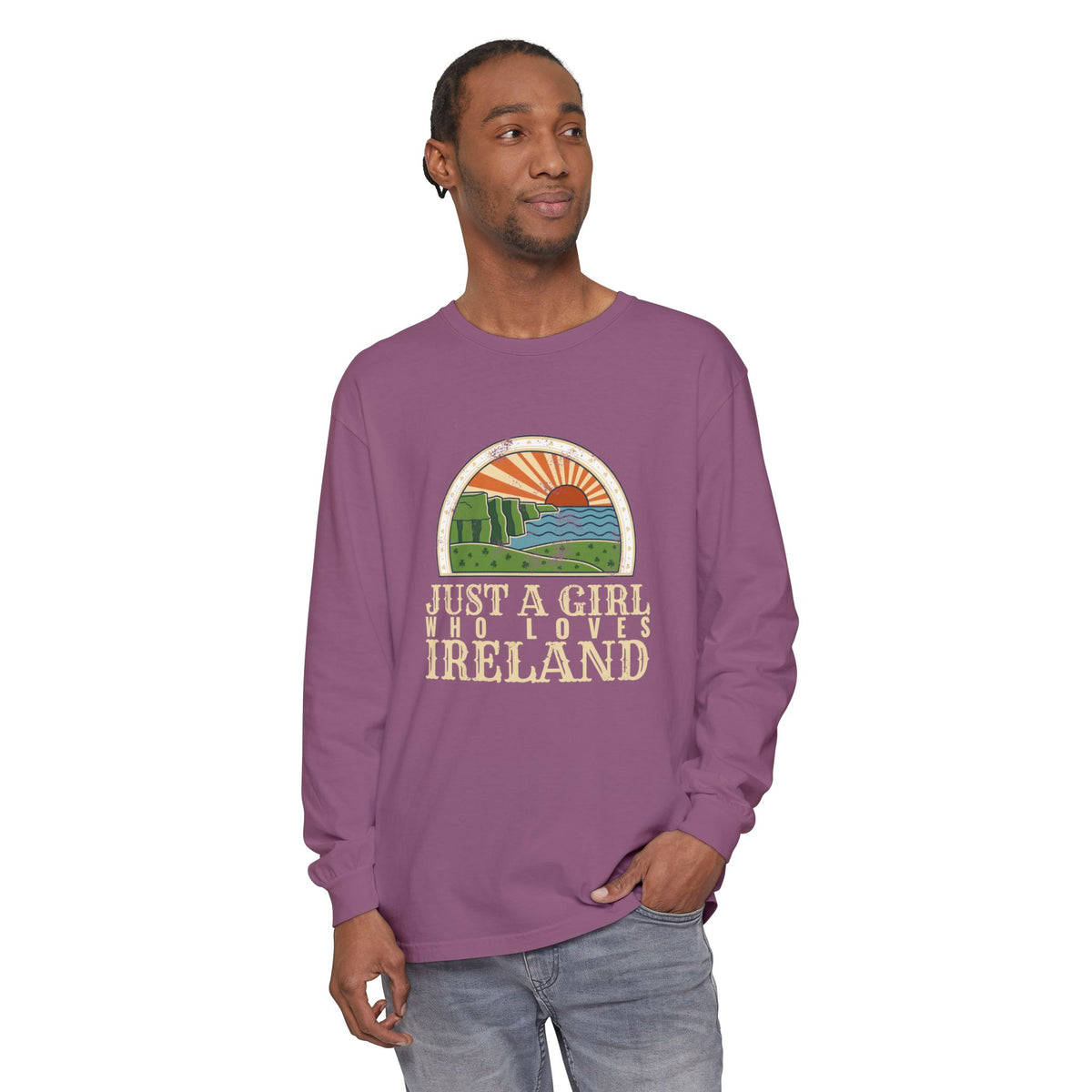 Just a Girl Who Loves Ireland Sea Cliffs Sunburst Long Sleeve Tee