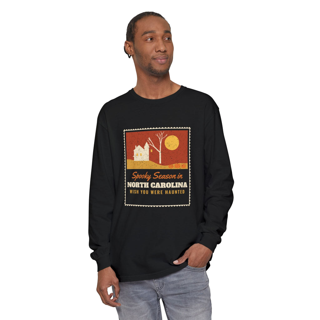 Spooky Season in North Carolina Haunted Postcard Long Sleeve Tee
