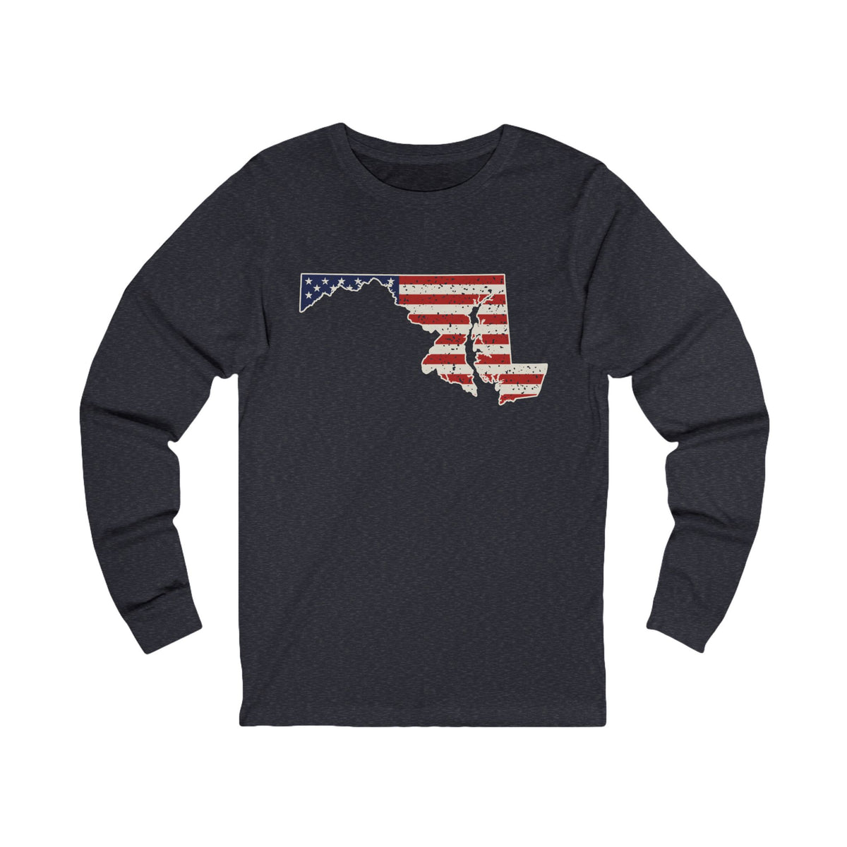 Maryland American Flag Map Long Sleeve Tee