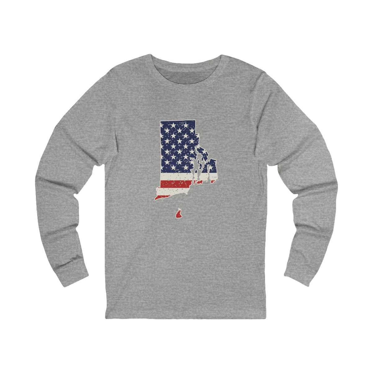 Rhode Island American Flag Map Long Sleeve Tee