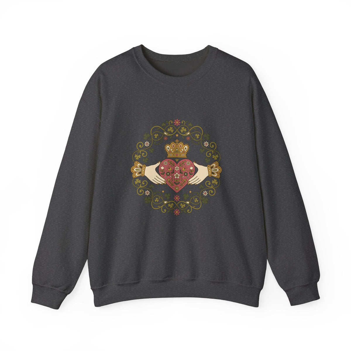 Claddagh Florals Folk Art Shamrock Wreath Crewneck Sweatshirt