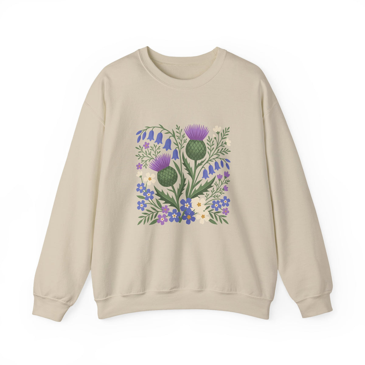 Scottish Thistle Floral Folk Art Bluebells Crewneck Sweatshirt