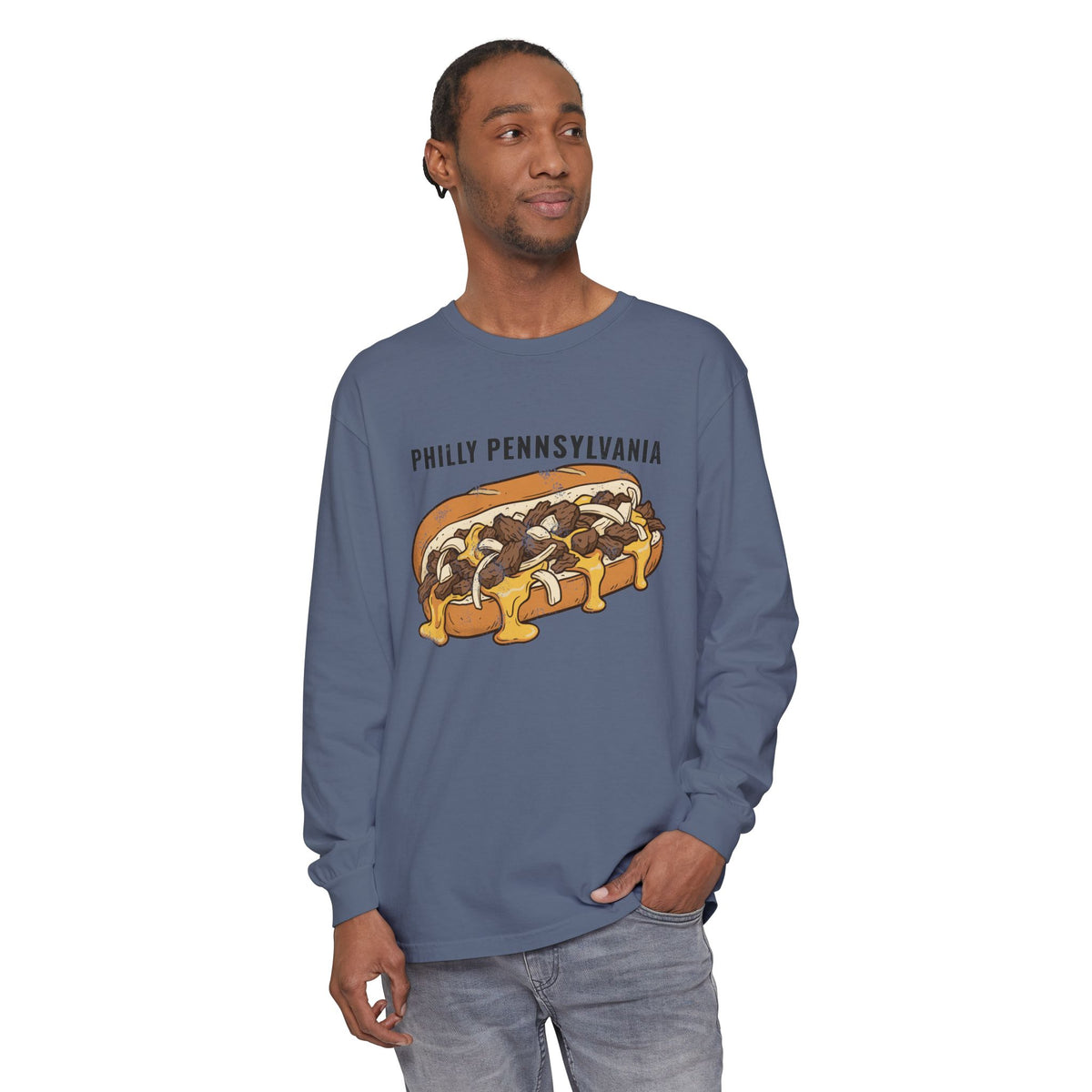 Philly Cheesesteak Retro Food Illustration Long Sleeve Tee