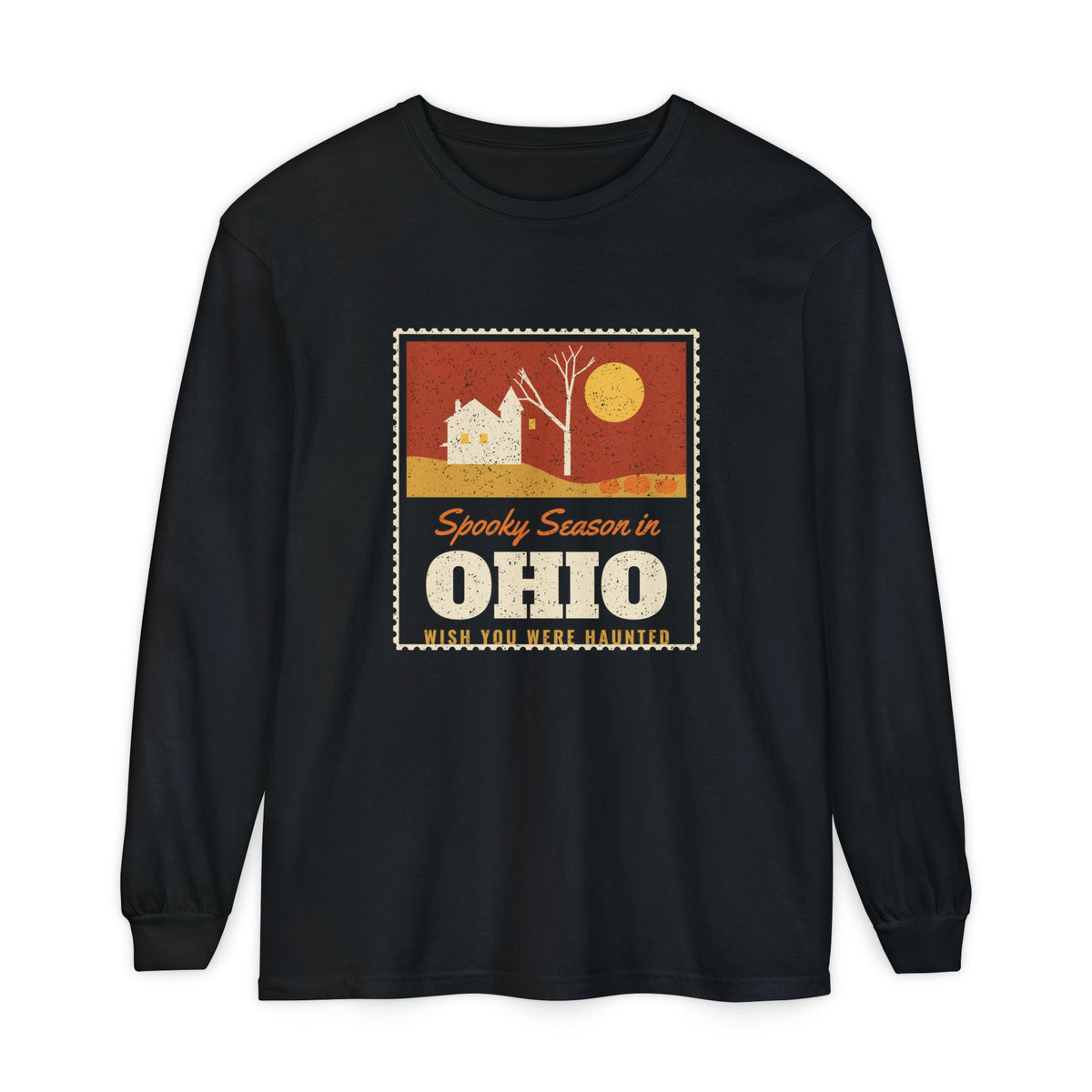Spooky Season in Ohio Haunted Postcard Long Sleeve Tee