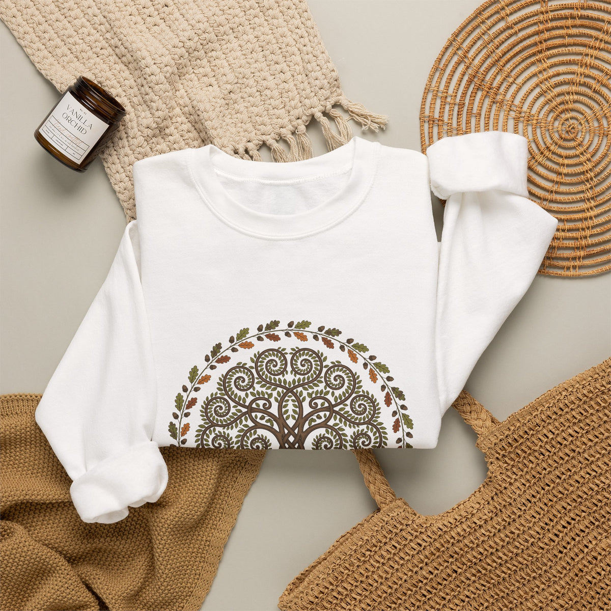 Celtic Tree of Life Autumn Oak Wreath Crewneck Sweatshirt