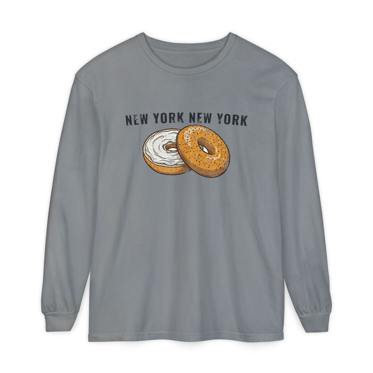 New York Everything Bagel Retro Food Illustration Long Sleeve Tee