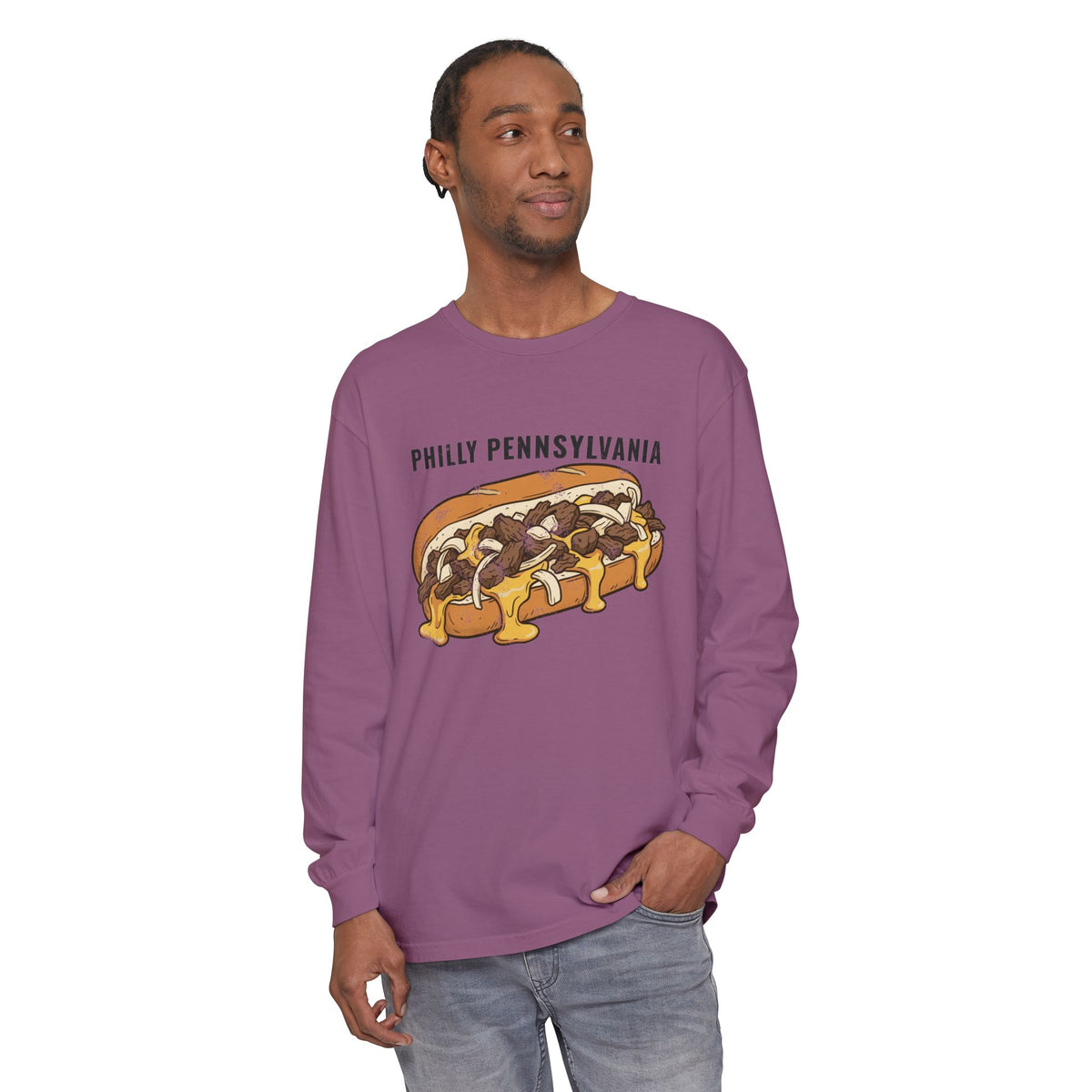 Philly Cheesesteak Retro Food Illustration Long Sleeve Tee