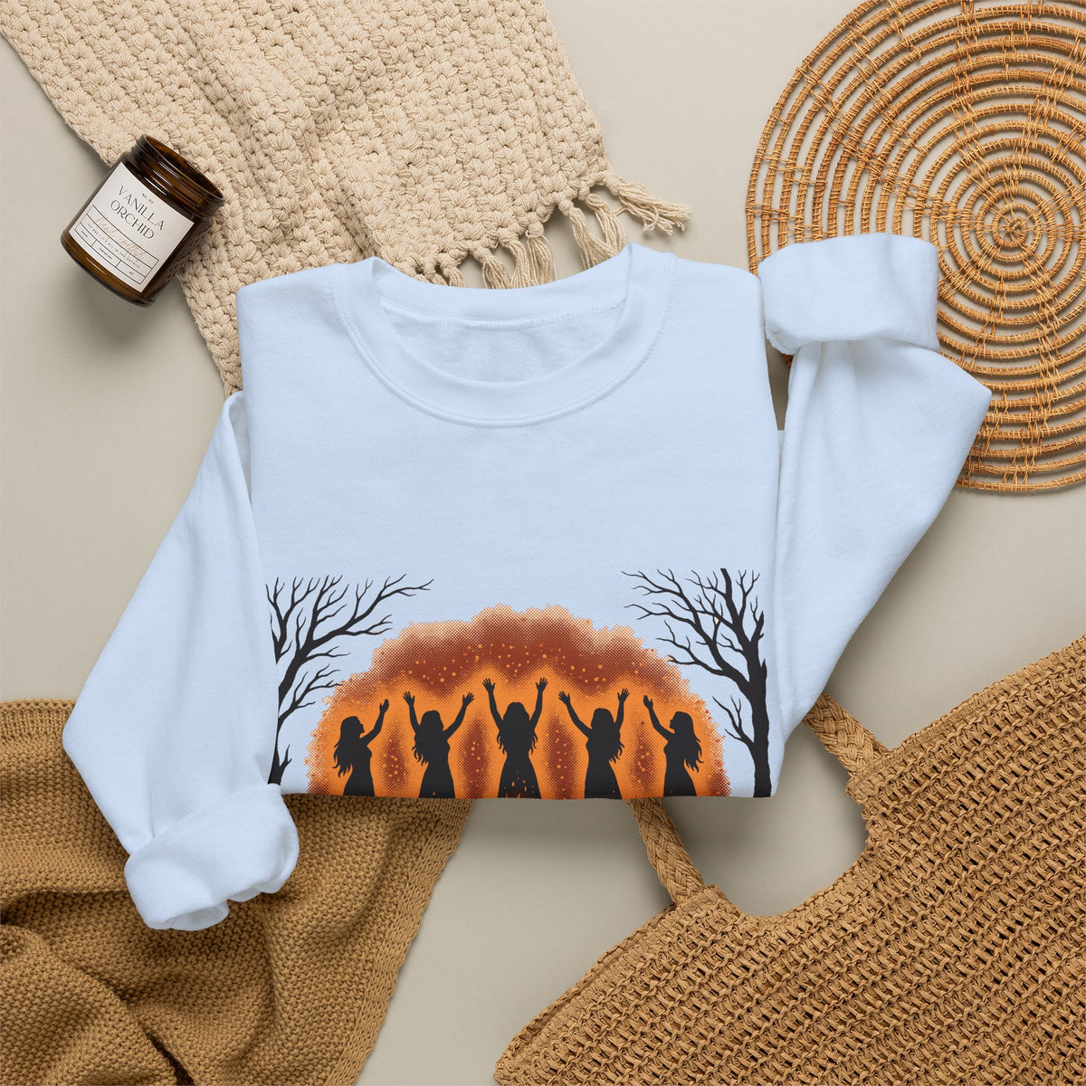 Women Dancing Around Bonfires Night Silhouettes Crewneck Sweatshirt