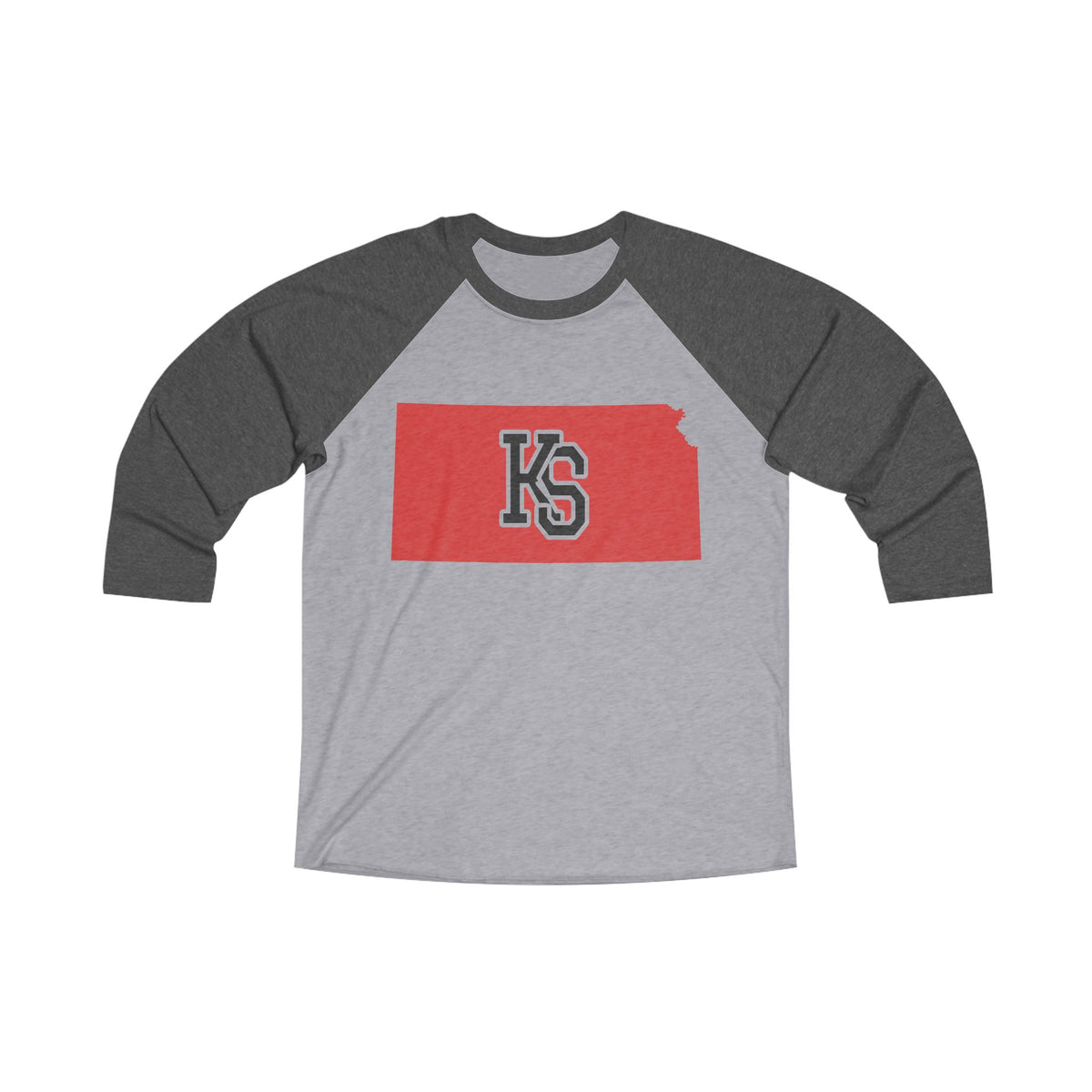 Kansas Varsity Monogram Map Raglan 3/4 Sleeve Tee
