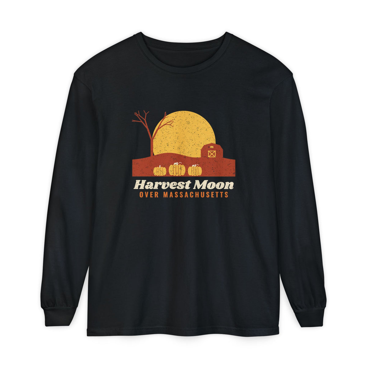 Harvest Moon Over Massachusetts Barn Long Sleeve Tee