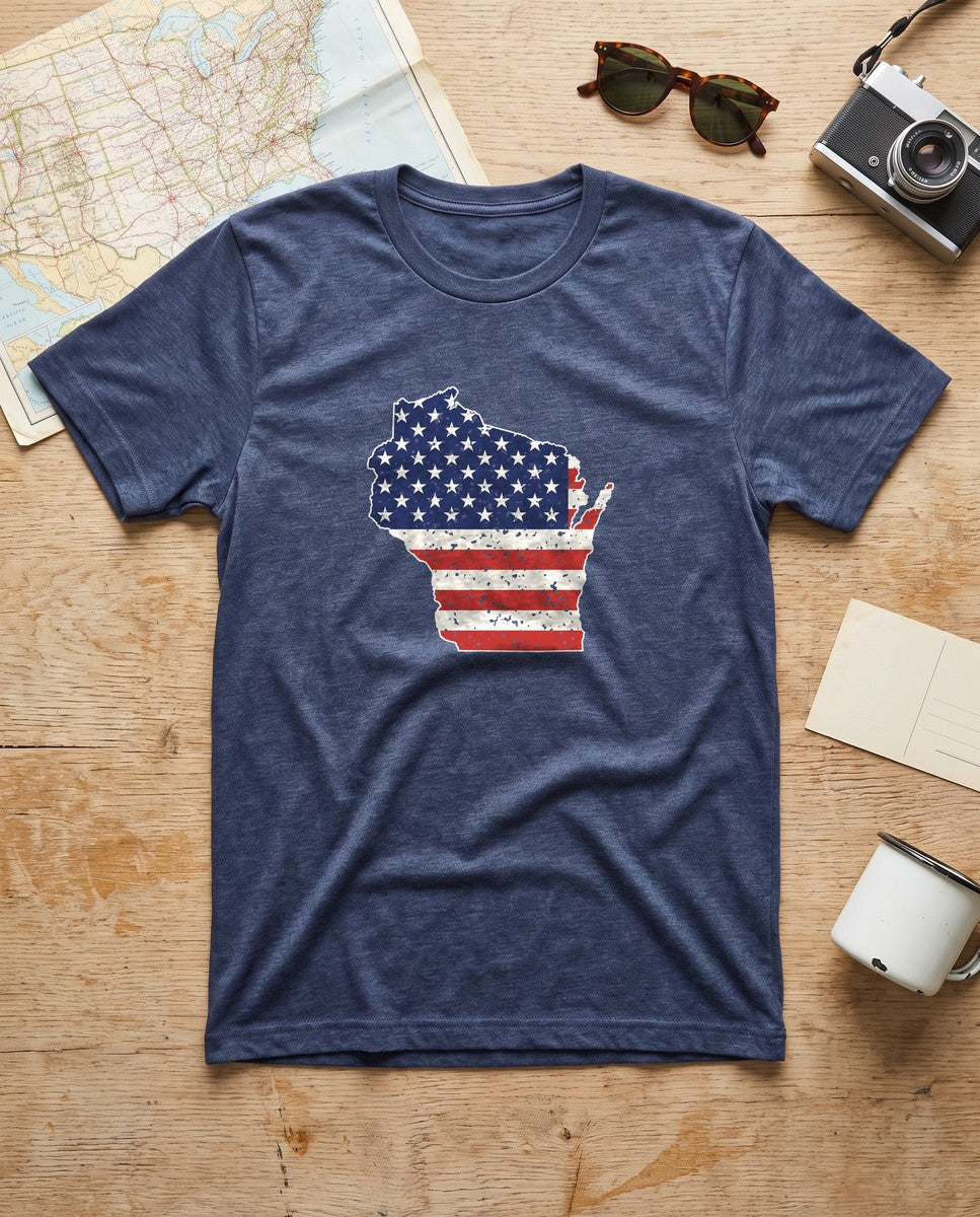 Wisconsin American Flag Map T-Shirt (photo)