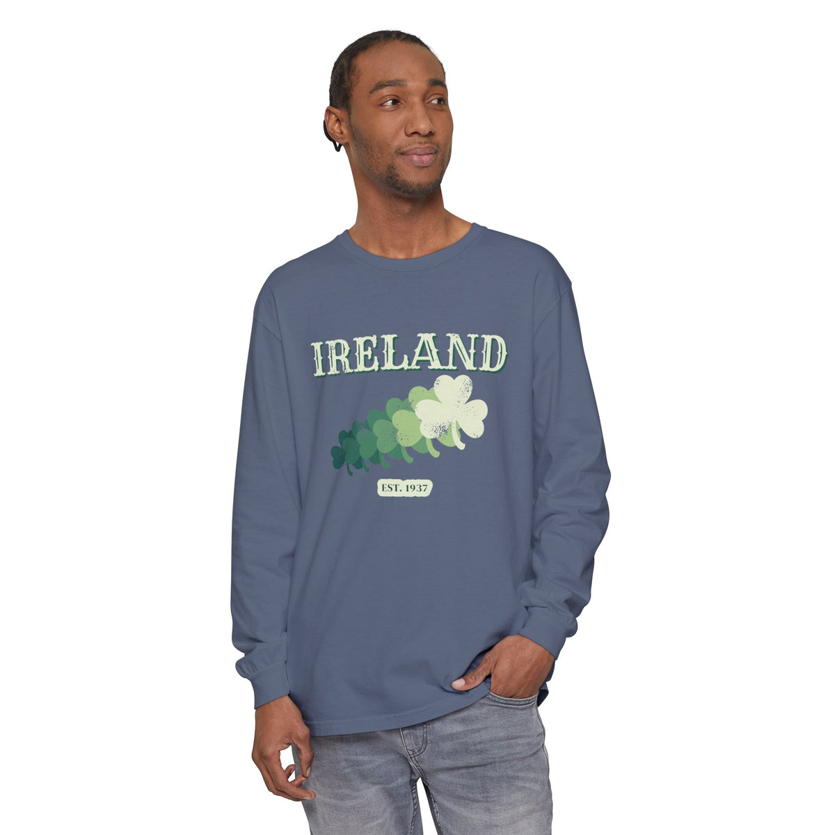 Ireland Est 1937 Vintage Ornate Lettering Long Sleeve Tee