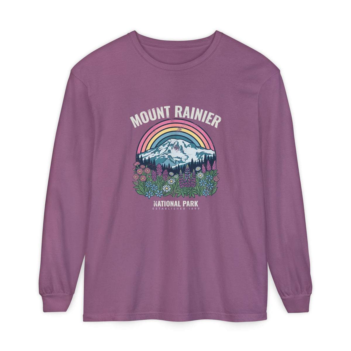 Mount Rainier National Park Wildflower Sunset Long Sleeve Tee