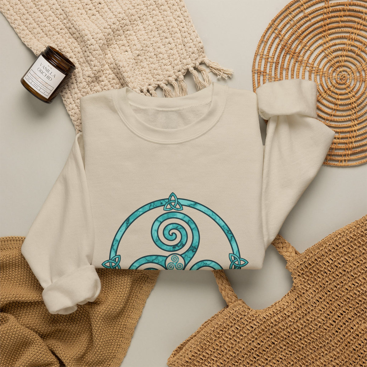 Celtic Triskele Spiral Trinity Knot Turquoise Crewneck Sweatshirt