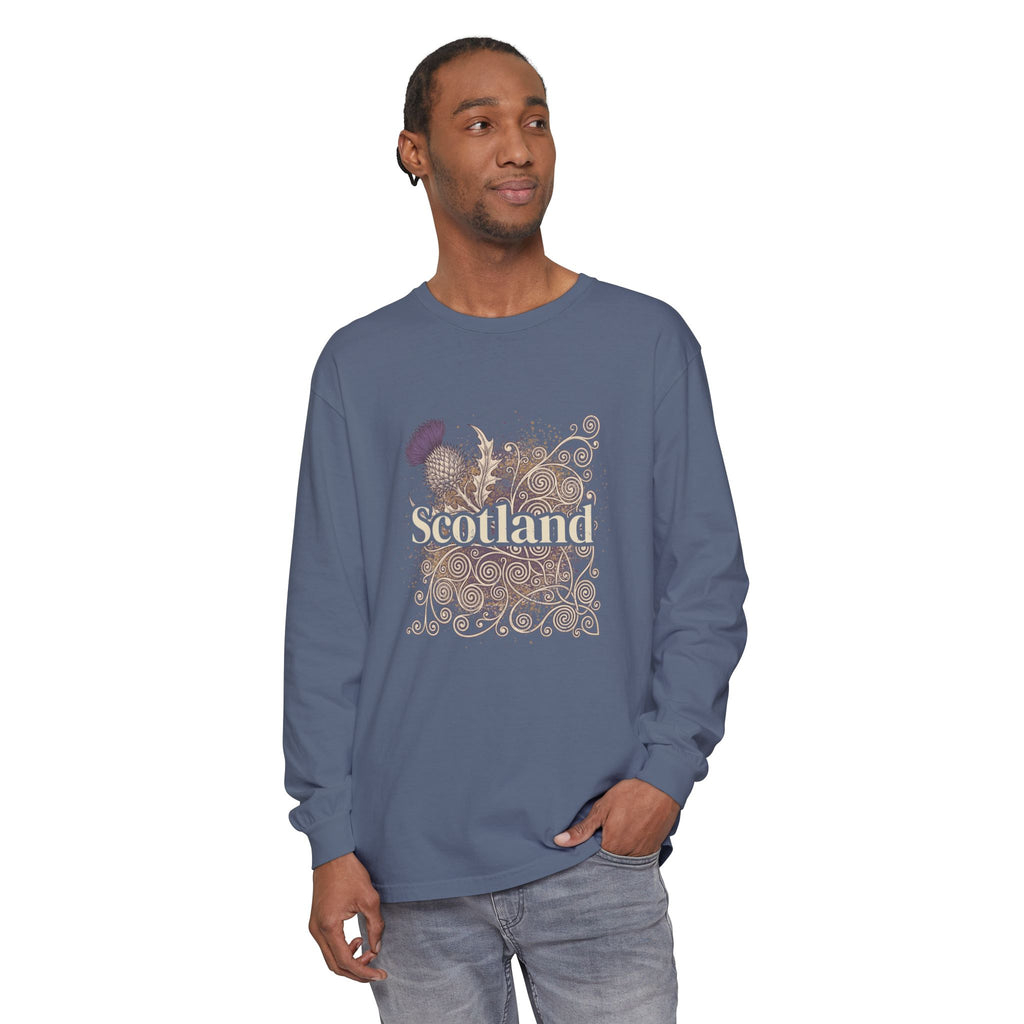 Scotland Thistle Celtic Scroll Paint Splatter Long Sleeve Tee