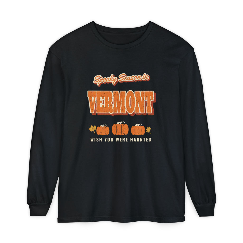 Spooky Season in Vermont Vintage Postcard Long Sleeve Tee