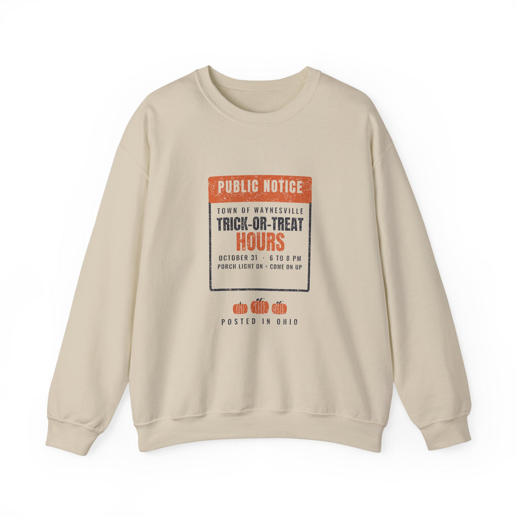 Waynesville Ohio Trick-or-Treat Hours Notice Crewneck Sweatshirt