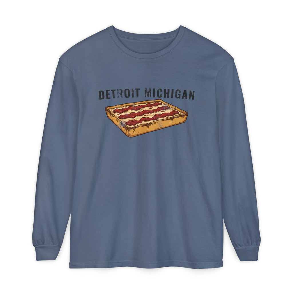 Detroit Style Pizza Retro Food Illustration Long Sleeve Tee
