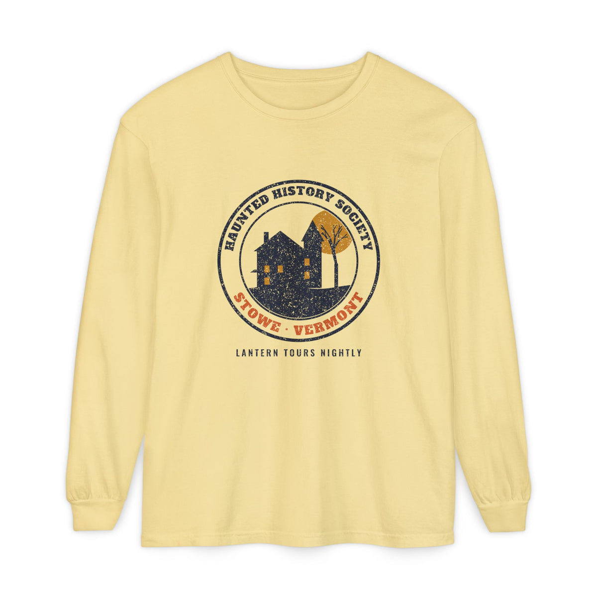 Stowe Vermont Haunted History Society Seal Long Sleeve Tee