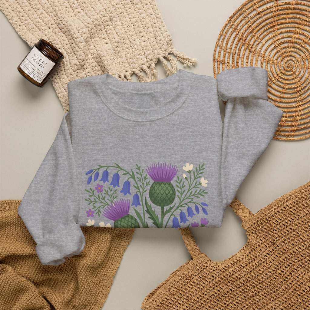 Scottish Thistle Floral Folk Art Bluebells Crewneck Sweatshirt