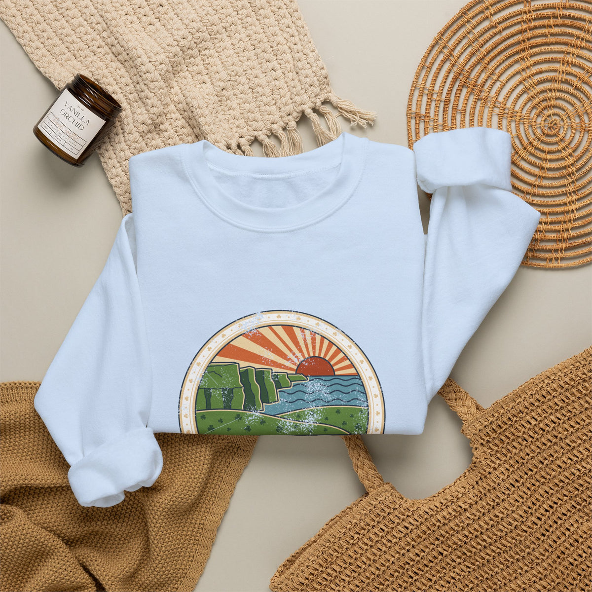 Just a Girl Who Loves Ireland Sea Cliffs Sunburst Crewneck Sweatshirt