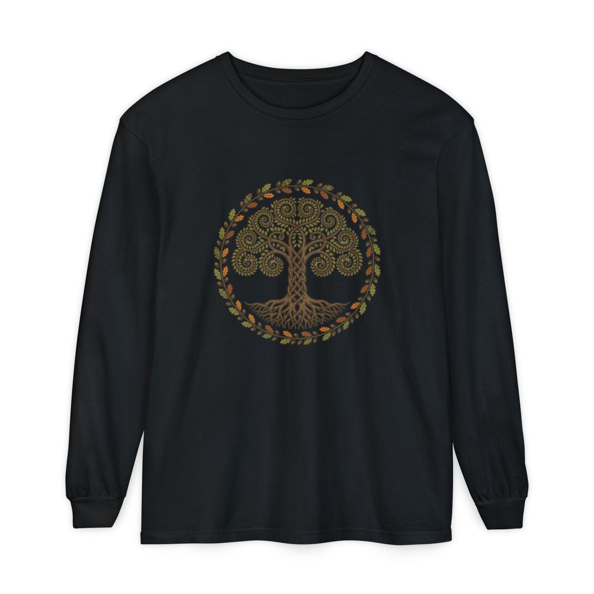 Celtic Tree of Life Autumn Oak Wreath Long Sleeve Tee