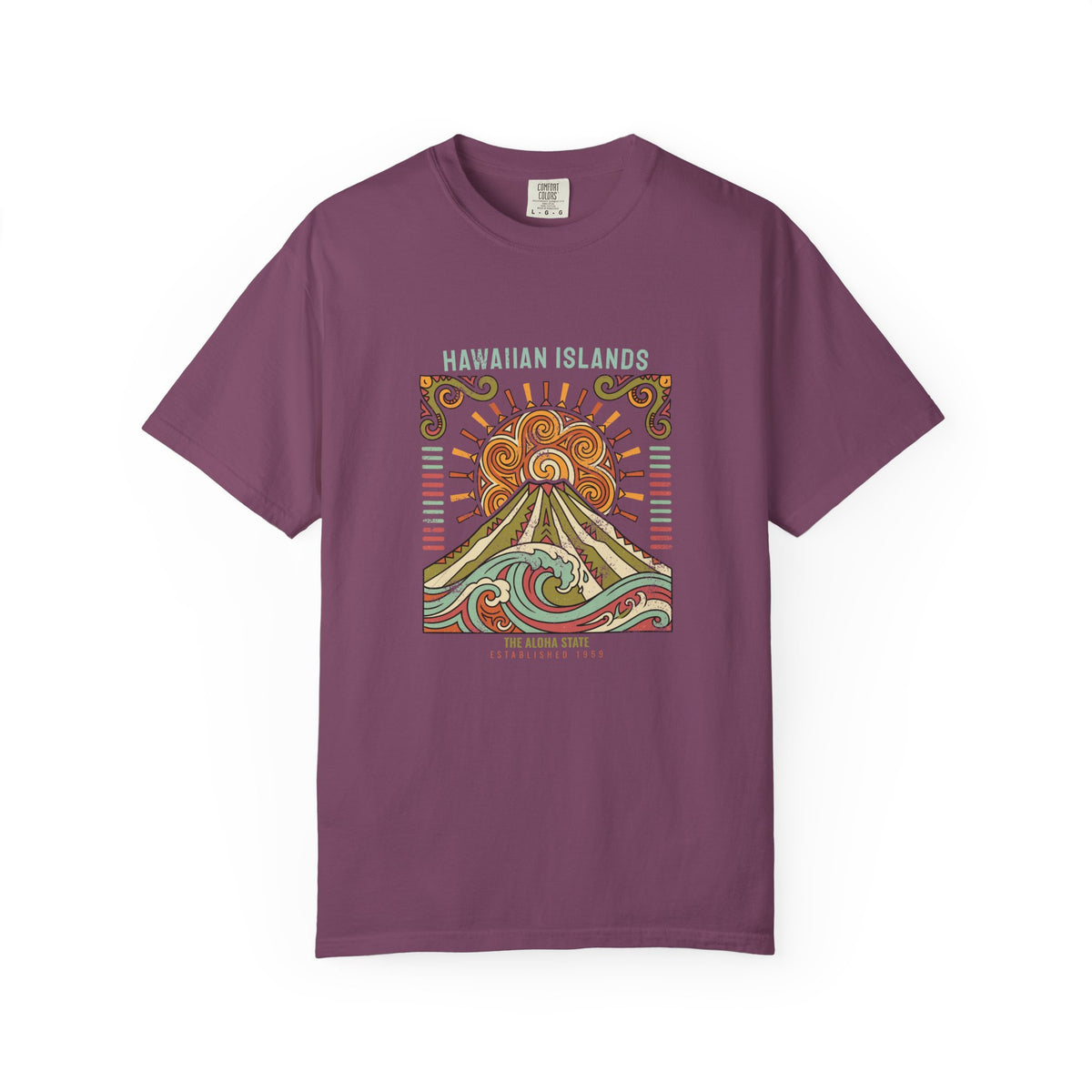 Aloha State Volcano Tattoo Sunrise Wave T-Shirt