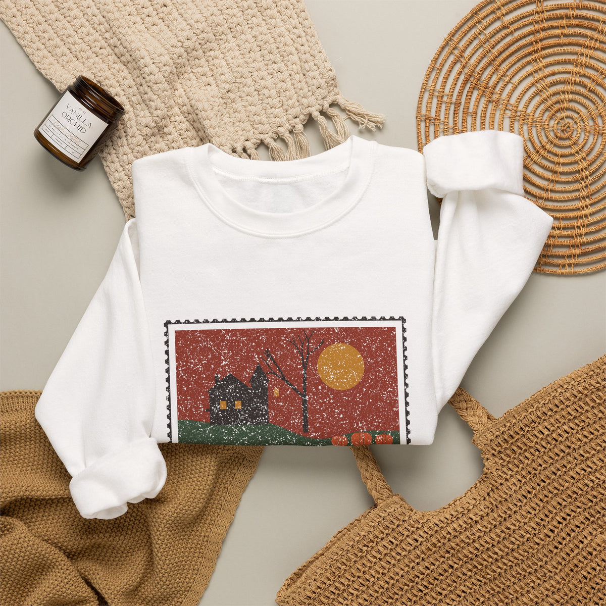Spooky Season in Massachusetts Haunted Postcard Crewneck Sweatshirt