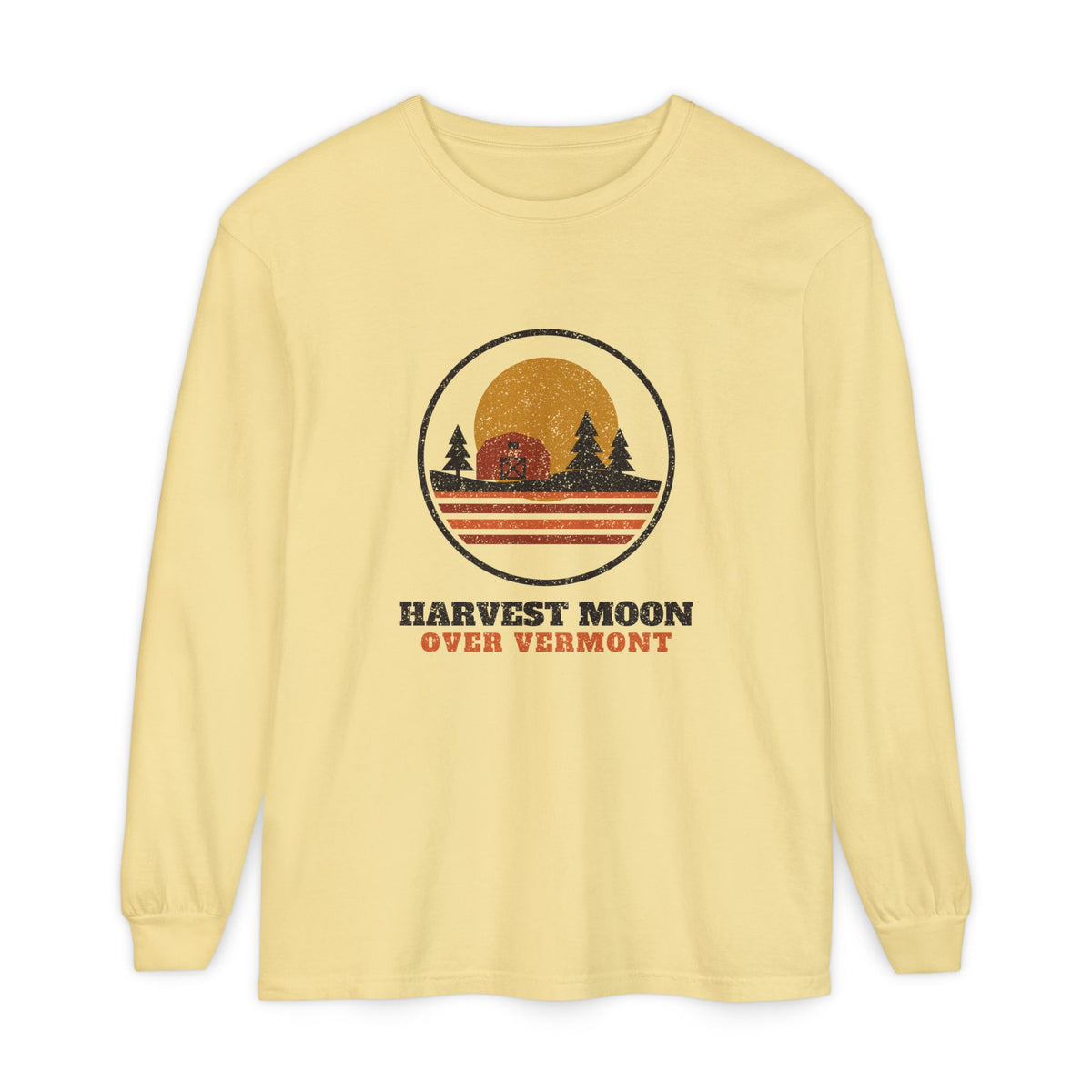 Harvest Moon Over Vermont Retro Badge Long Sleeve Tee