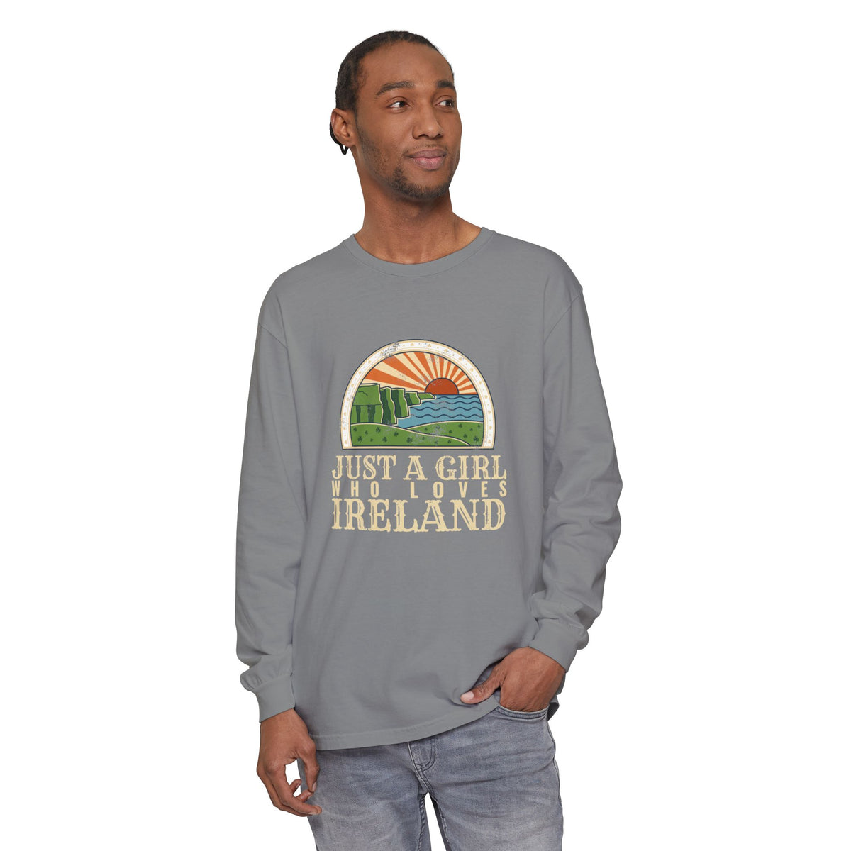 Just a Girl Who Loves Ireland Sea Cliffs Sunburst Long Sleeve Tee