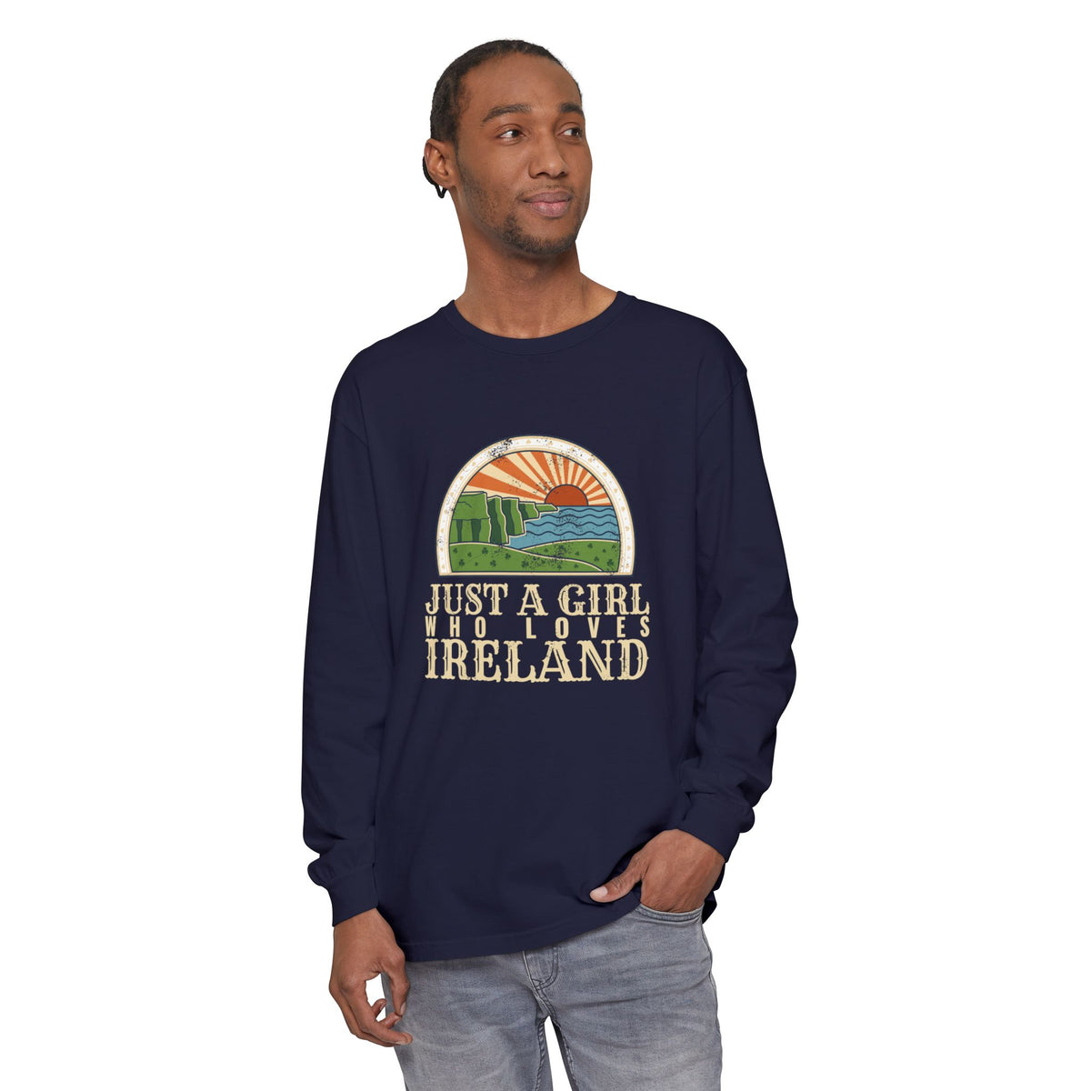 Just a Girl Who Loves Ireland Sea Cliffs Sunburst Long Sleeve Tee