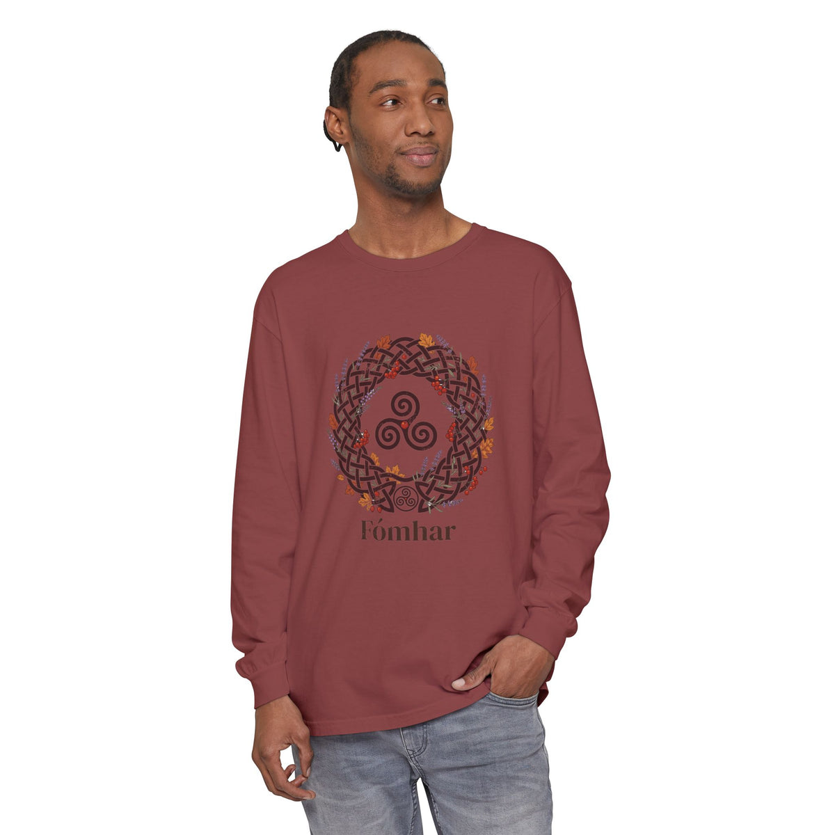Fómhar Celtic Triskele Autumn Wreath Long Sleeve Tee