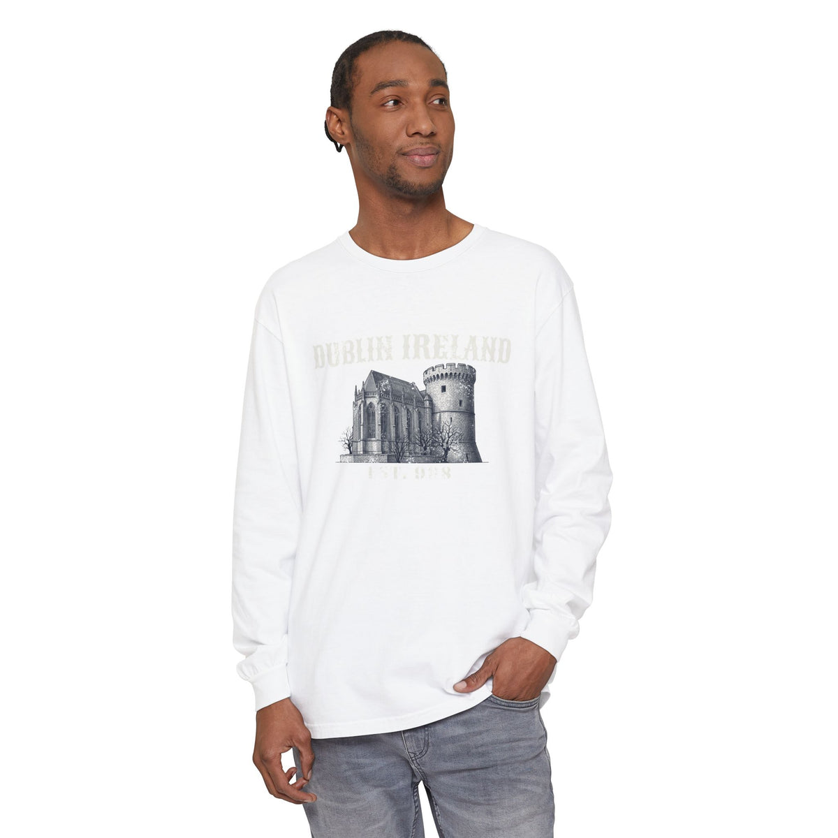 Dublin Ireland Castle Pen and Ink Sketch Long Sleeve Tee