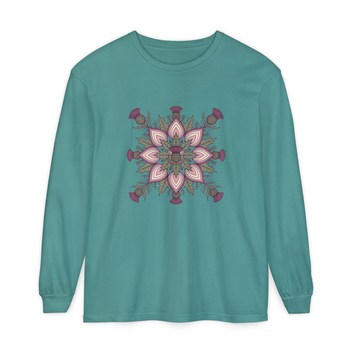Scottish Thistle Mandala Botanical Long Sleeve Tee