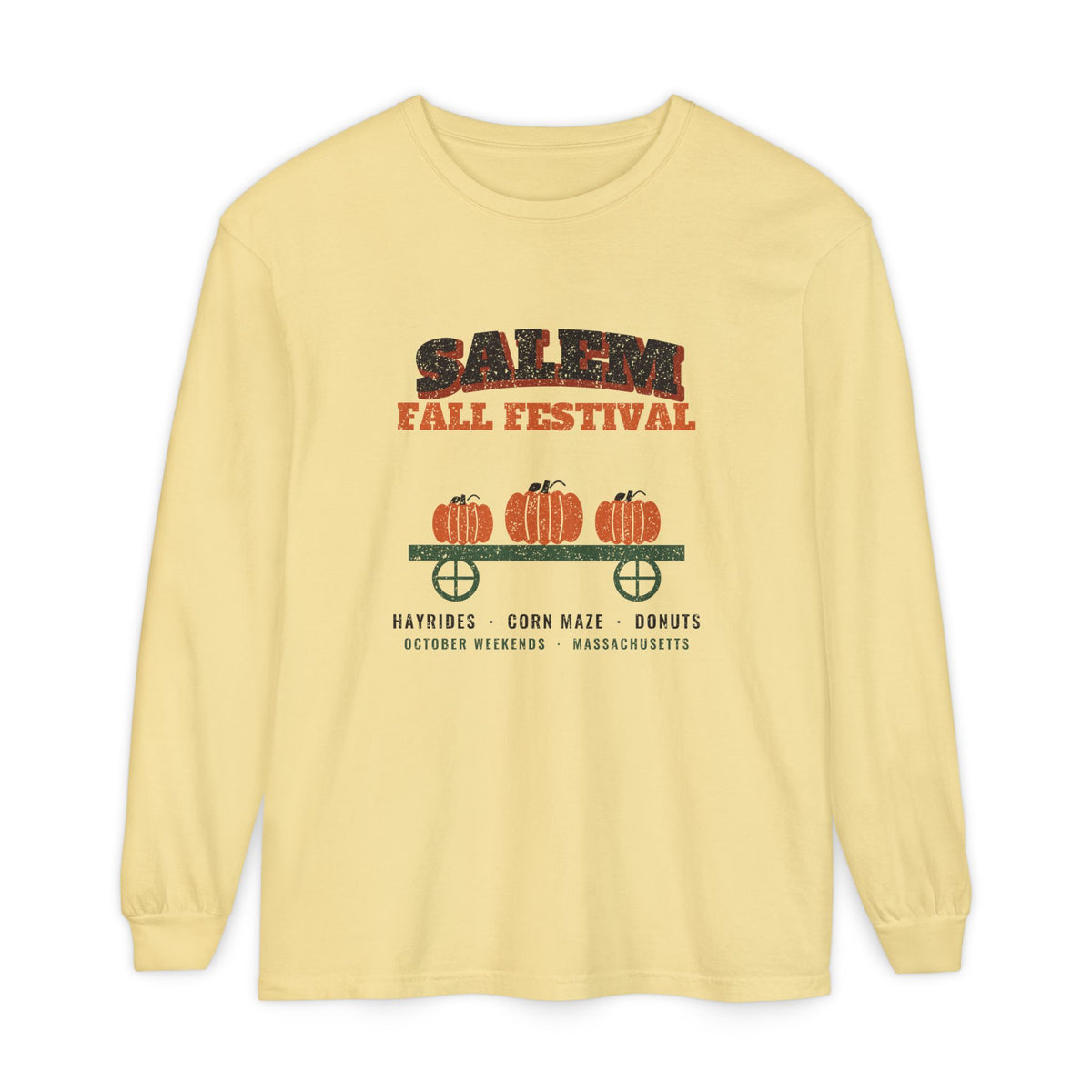 Salem Massachusetts Fall Festival Hay Wagon Long Sleeve Tee