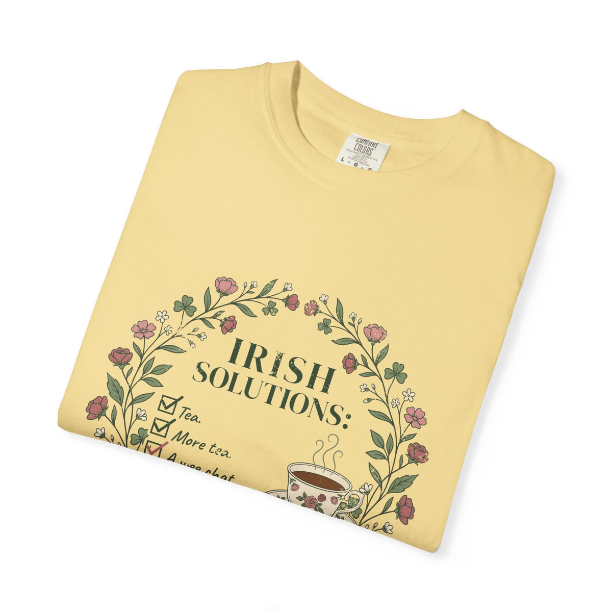 Irish Solutions Tea Cup Wildflowers and Shamrocks T-Shirt