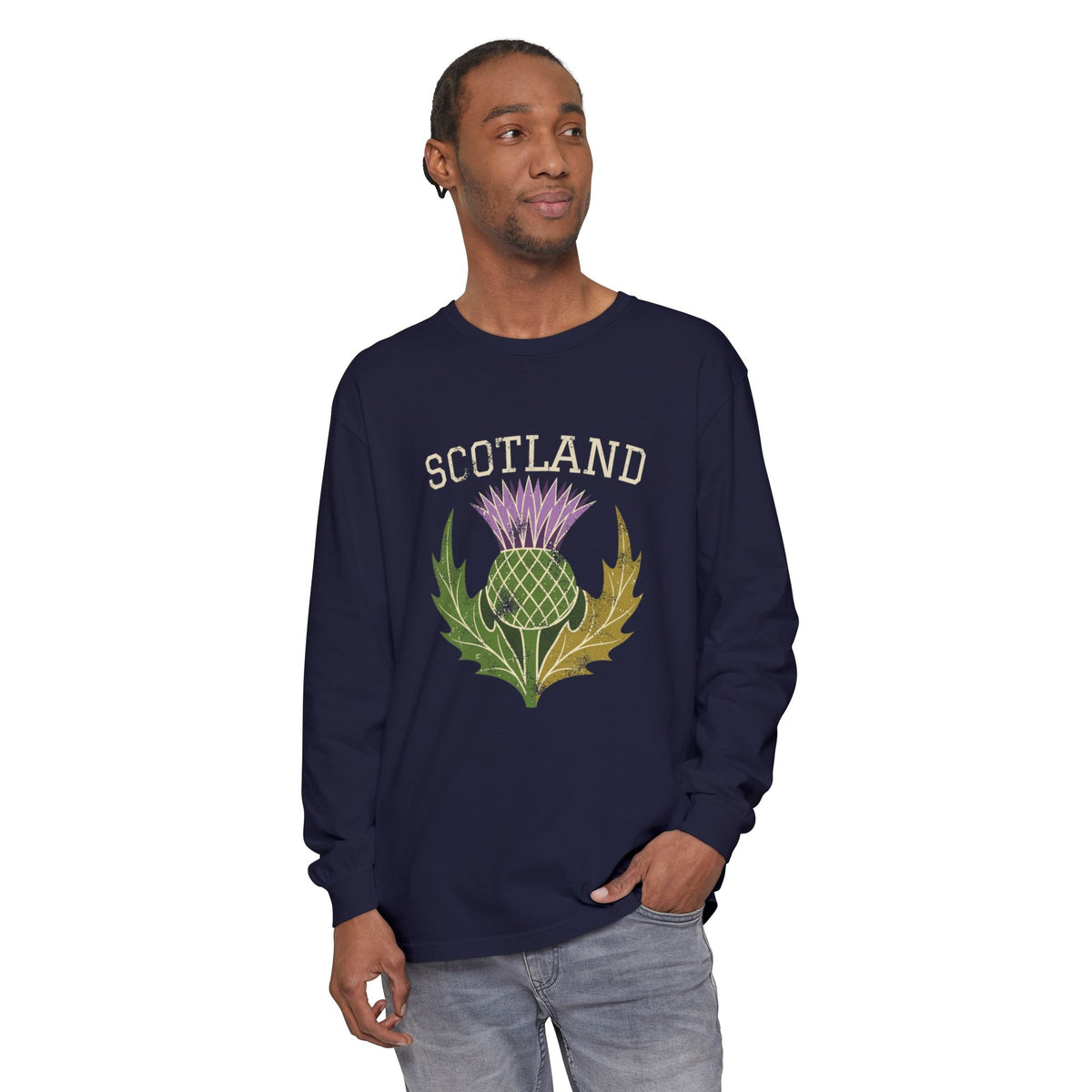 Scotland Thistle Vintage Emblem Long Sleeve Tee