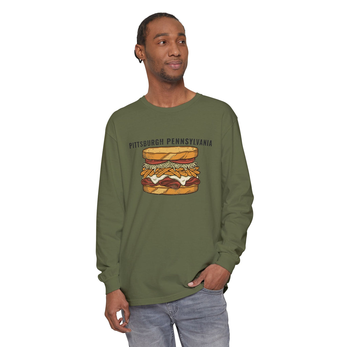 Pittsburgh Fries and Slaw Sandwich Food Illustration Long Sleeve Tee