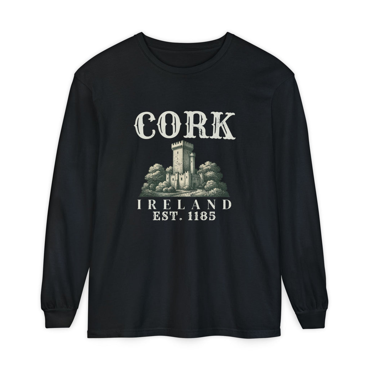 Cork Ireland Est 1185 Castle Sketch Long Sleeve Tee